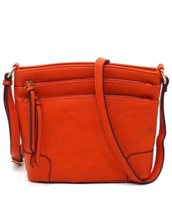 Fashion Multi Zip Pocket Crossbody Bag WU059 BURNT ORANGE